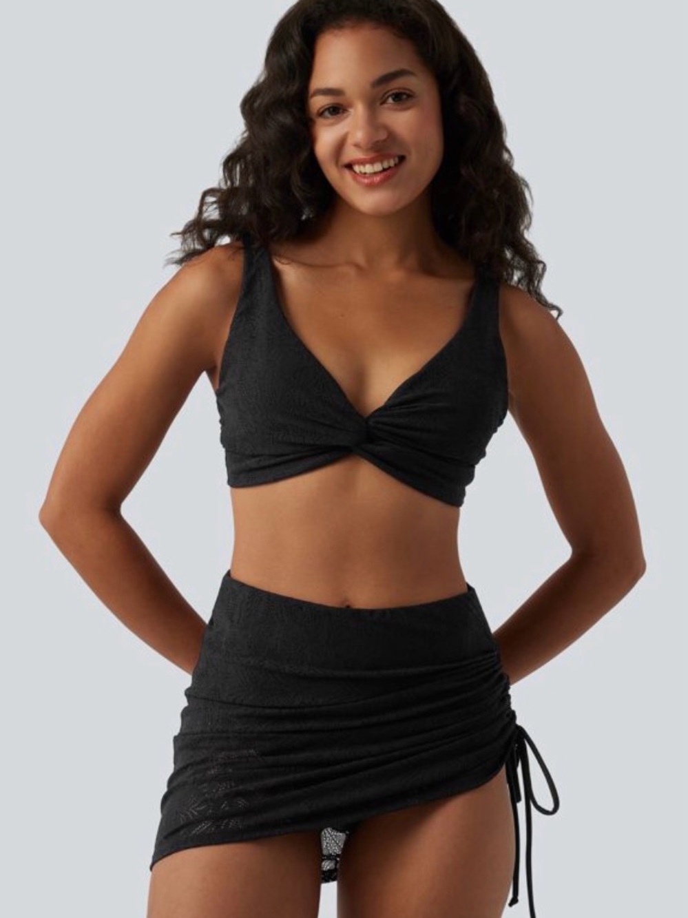 High-Waisted Mesh Ruched Tie Asymmetric Hem 2-in-1 Bikini Bottom Swimsuit